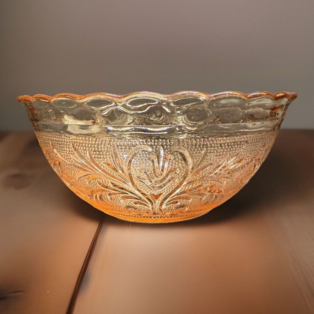 Vintage Anchor Hocking Pink Depression Glass Serving Bowl 8” x 4” Scalloped Rim